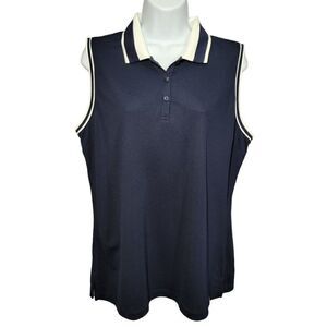 Lady Hagen Golf Polo Shirt Sleeveless Womens Large Navy Blue Pique Rib Trim New